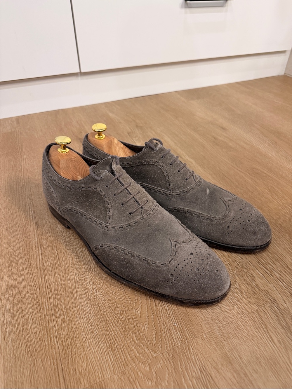 Bottega Veneta Grey Suede Wingtip Oxfords